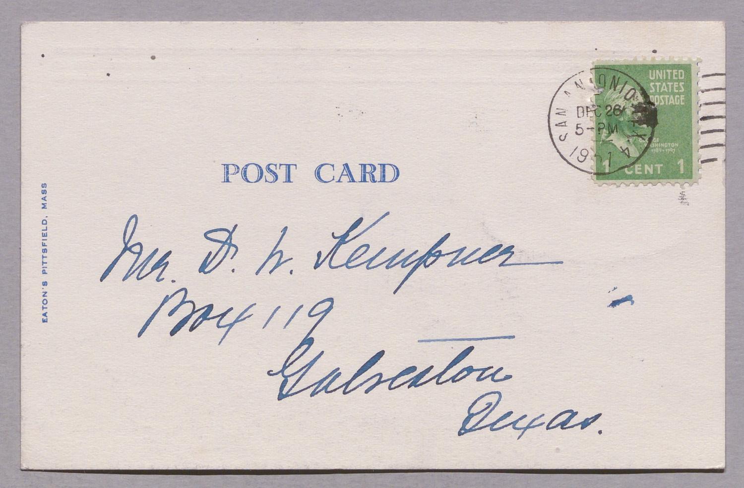 [Post Card from Hattie Oppenheimer to Daniel W. Kempner, December 28, 1951]
                                                
                                                    [Sequence #]: 2 of 2
                                                