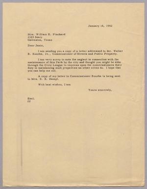 Primary view of object titled '[Letter from Daniel W. Kempner to Janie Pinckard, January 16, 1952]'.