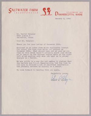 Primary view of object titled '[Letter from Saltwater Farm, Inc. to Daniel W. Kempner, January 2, 1952]'.