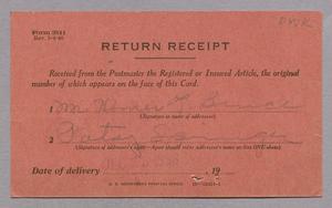 Primary view of object titled '[Return Receipt Card for D. W. Kempner, December 23, 1953]'.