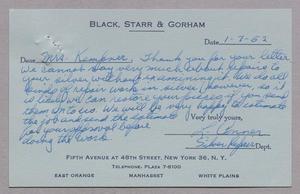Primary view of object titled '[Letter from Black, Starr & Gorham to Jeane Kempner, January 7, 1952]'.