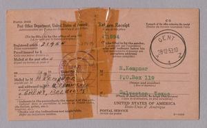 Primary view of object titled '[Return Receipt Card for Harris Leon Kempner, December 12, 1953]'.