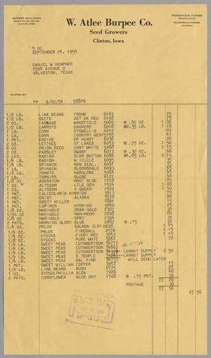Primary view of object titled '[Invoice for Items from W. Atlee Burpee Co., September 24, 1954]'.