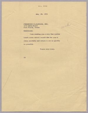 Primary view of object titled '[Letter from Jeane Kempner to Fishburn Cleaners, Inc., May 28, 1953]'.