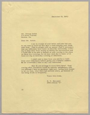 Primary view of object titled '[Letter from Daniel W. Kempner to George Reich, December 13, 1955]'.
