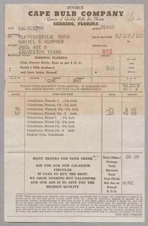 Primary view of object titled '[Invoice for Caladiums, March 25, 1955]'.