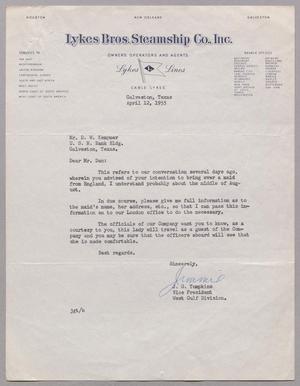 Primary view of object titled '[Letter from Lykes Bros Steamship Co., Inc. to D. W. Kempner, April 12, 1955]'.