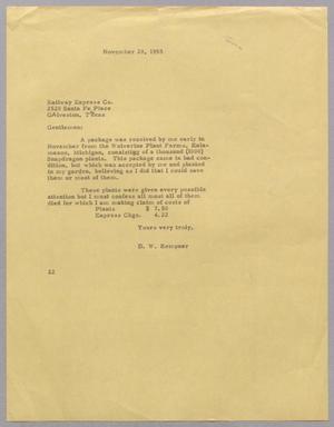 Primary view of object titled '[Letter from D. W. Kempner to Railway Express Co., November 28, 1955]'.