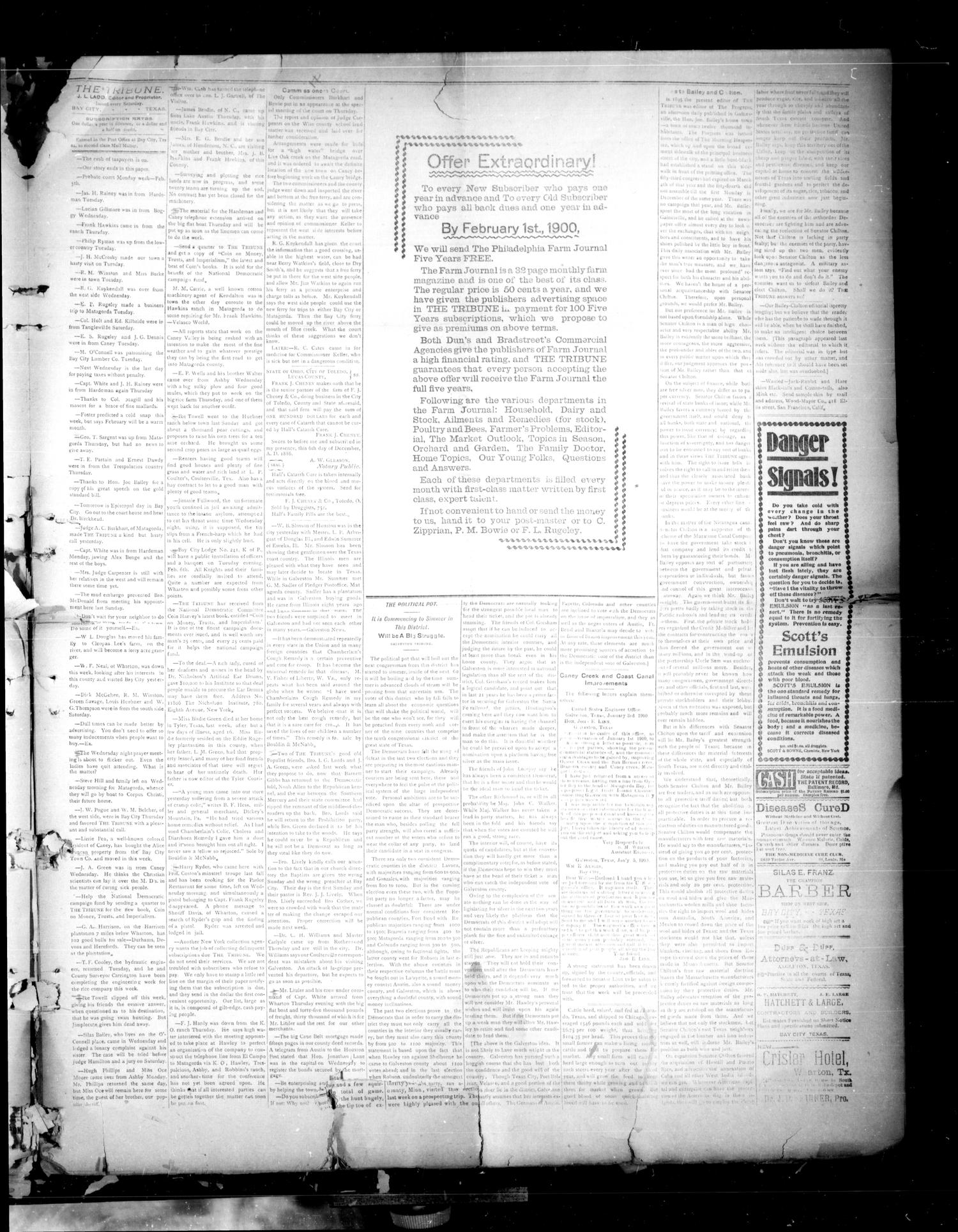 The Matagorda County Tribune. (Bay City, Tex.), Vol. 54, No. 19, Ed. 1 Saturday, January 27, 1900
                                                
                                                    [Sequence #]: 3 of 4
                                                