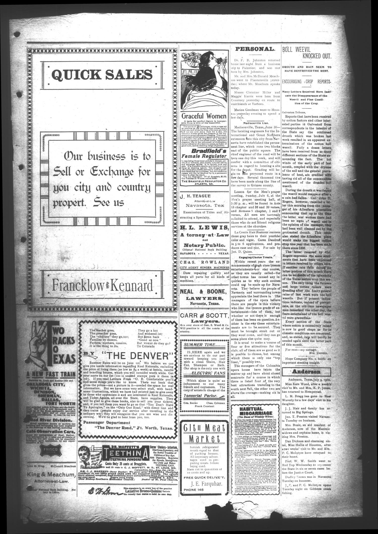 The Daily Examiner. (Navasota, Tex.), Vol. 7, No. 226, Ed. 1 Friday, July 4, 1902
                                                
                                                    [Sequence #]: 3 of 4
                                                