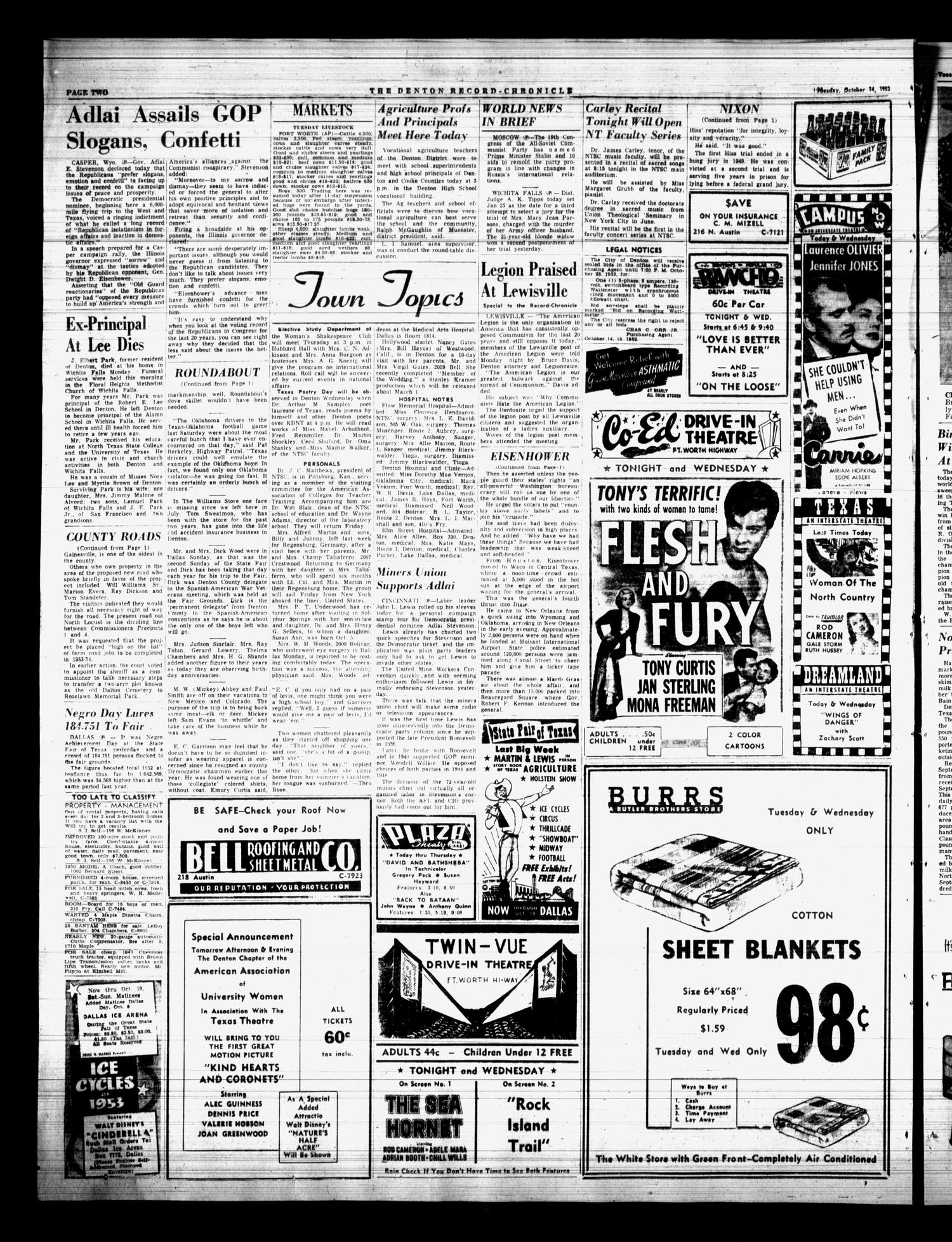 Denton Record-Chronicle (Denton, Tex.), Vol. 50, No. 54, Ed. 1 Tuesday, October 14, 1952
                                                
                                                    [Sequence #]: 2 of 10
                                                