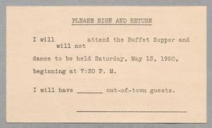 Primary view of object titled '[Reply Card from the Galveston Artillery Club, 1950]'.