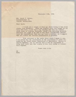 Primary view of object titled '[Letter from Daniel W. Kempner to Mark F. Heller, December 11, 1950]'.