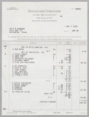 Primary view of object titled '[Invoice for Items from Hammacher Schlemmer, December 1, 1949]'.