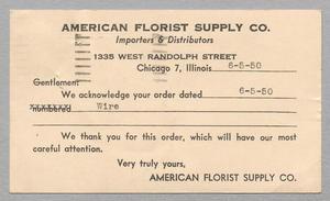 Primary view of object titled '[Postcard from the American Florist Supply Co. to D. W. Kempner, June 5, 1950]'.