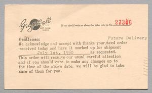 Primary view of object titled '[Postcard from George J. Ball, Inc. to D. W. Kempner, May 29, 1950]'.