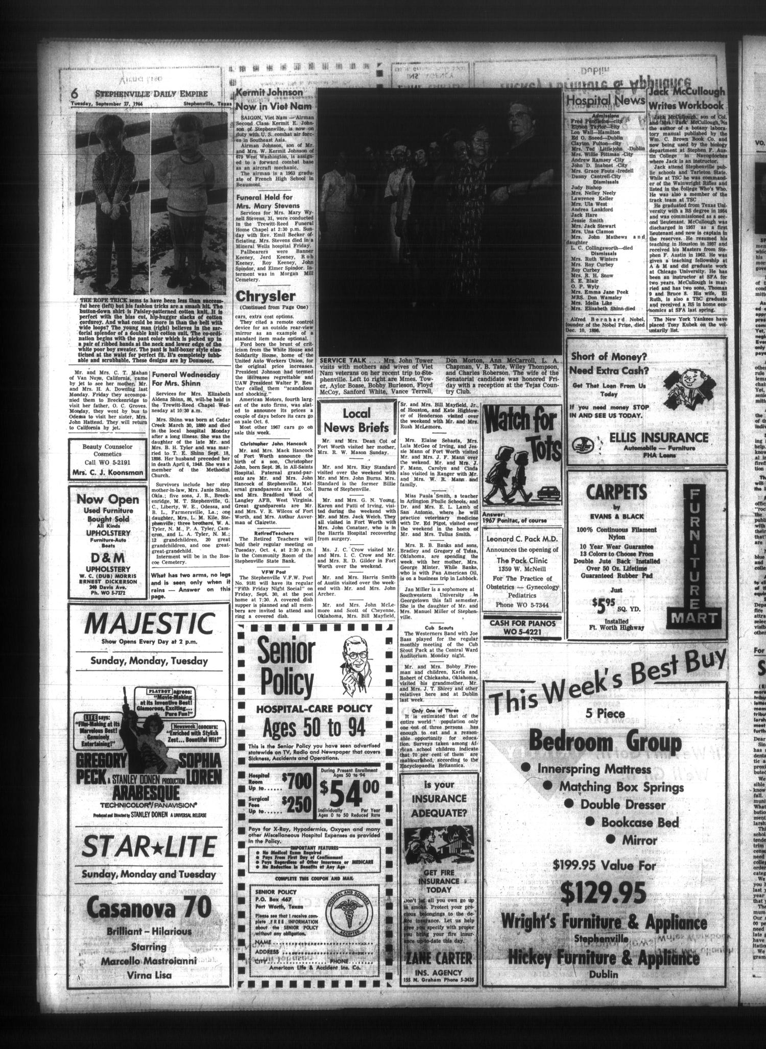 Stephenville Daily Empire (Stephenville, Tex.), Vol. 18, No. 19, Ed. 1 Tuesday, September 27, 1966
                                                
                                                    [Sequence #]: 6 of 6
                                                