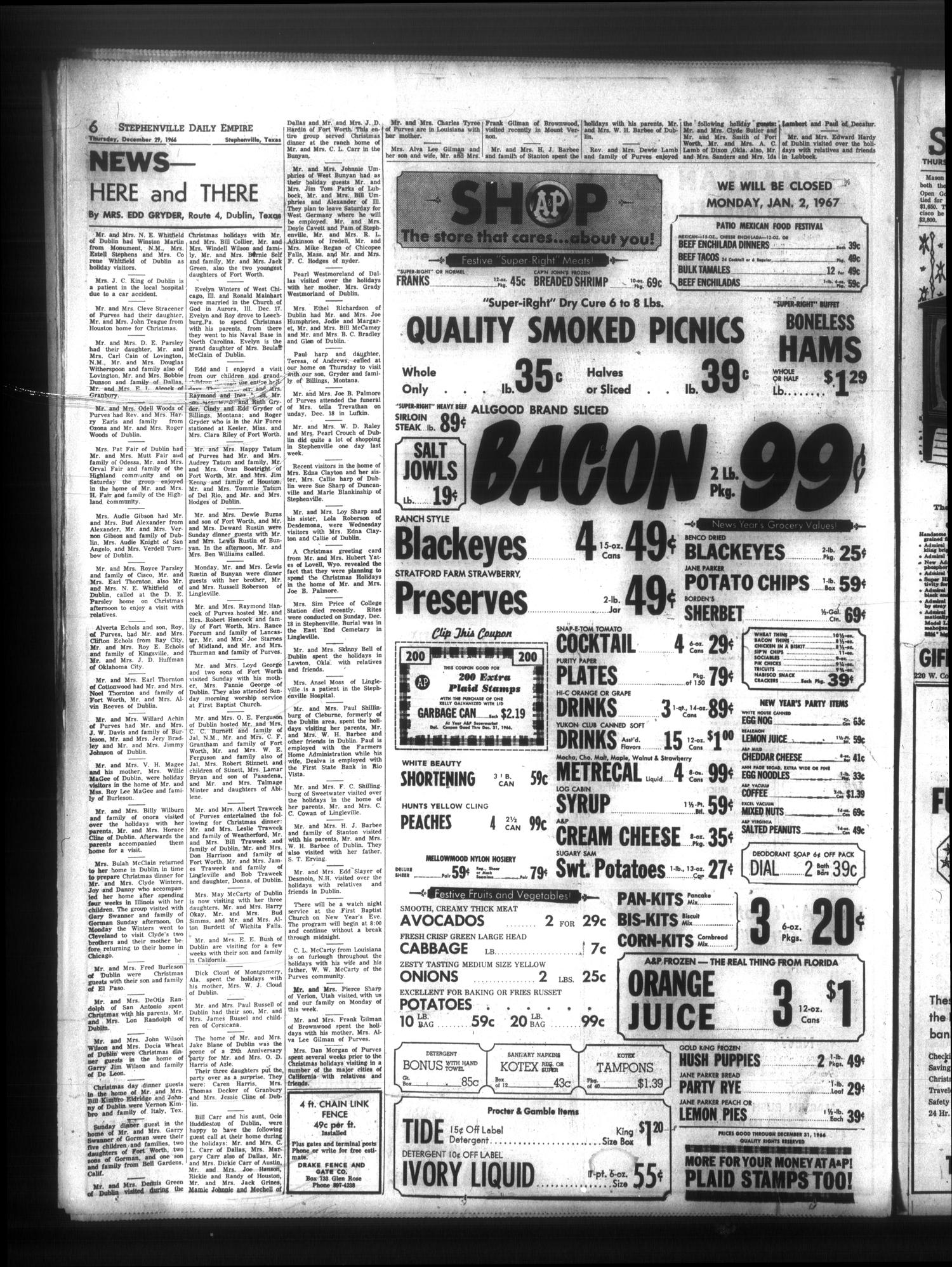 Stephenville Daily Empire (Stephenville, Tex.), Vol. 18, No. 85, Ed. 1 Thursday, December 29, 1966
                                                
                                                    [Sequence #]: 6 of 10
                                                