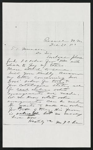 Primary view of object titled '[Letter to T. V. Munson, December 27, 1893]'.