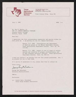 Primary view of object titled '[Letter from George Ray McEachern to Roy E. Renfro, Jr., July 7, 1983]'.