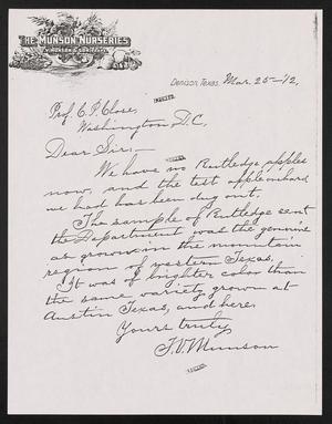 Primary view of object titled '[Letter from T. V. Munson to C. P. Close, March 25, 1912]'.