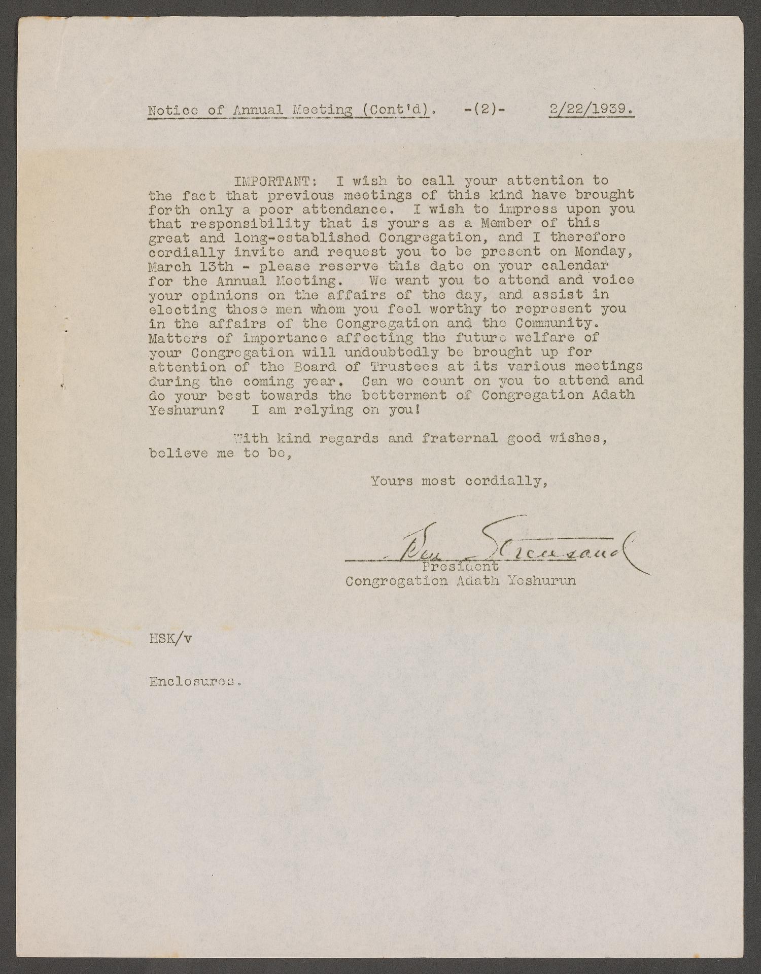 [Letter from Congregation Adath Yeshurun to Congregation Members, February 26, 1940]
                                                
                                                    [Sequence #]: 5 of 8
                                                