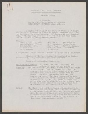 Primary view of object titled '[Congregation Adath Yeshurun Board of Trustees Minutes: November 10, 1941]'.