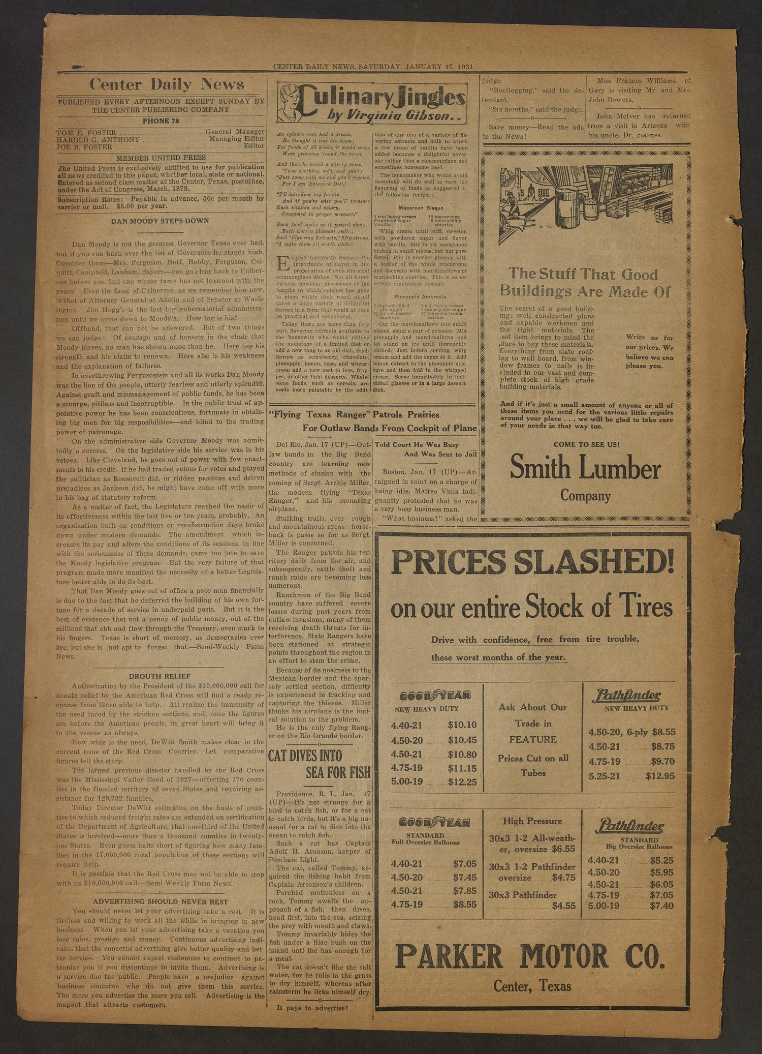 Center Daily News (Center, Tex.), Vol. 2, No. 187, Ed. 1 Saturday, January 17, 1931
                                                
                                                    [Sequence #]: 2 of 4
                                                