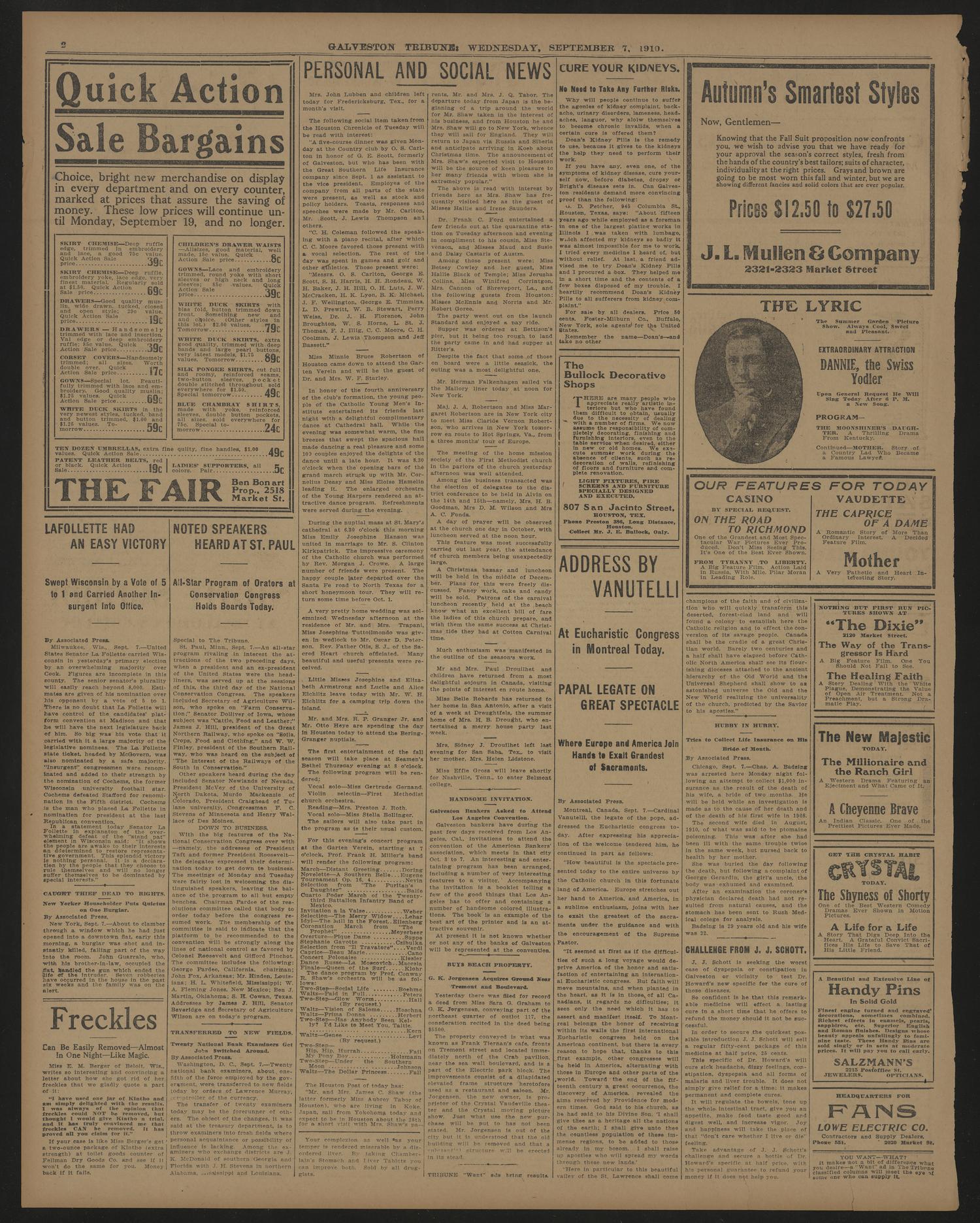 Galveston Tribune. (Galveston, Tex.), Vol. 30, No. 244, Ed. 1 Wednesday, September 7, 1910
                                                
                                                    [Sequence #]: 2 of 8
                                                