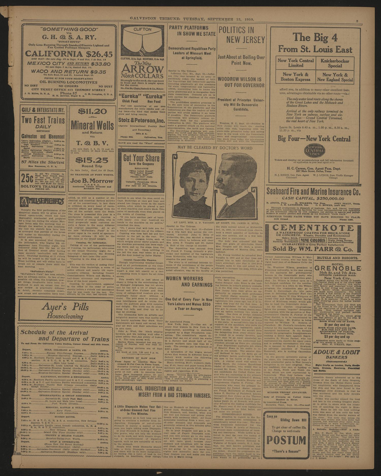 Galveston Tribune. (Galveston, Tex.), Vol. 30, No. 249, Ed. 1 Tuesday, September 13, 1910
                                                
                                                    [Sequence #]: 3 of 10
                                                