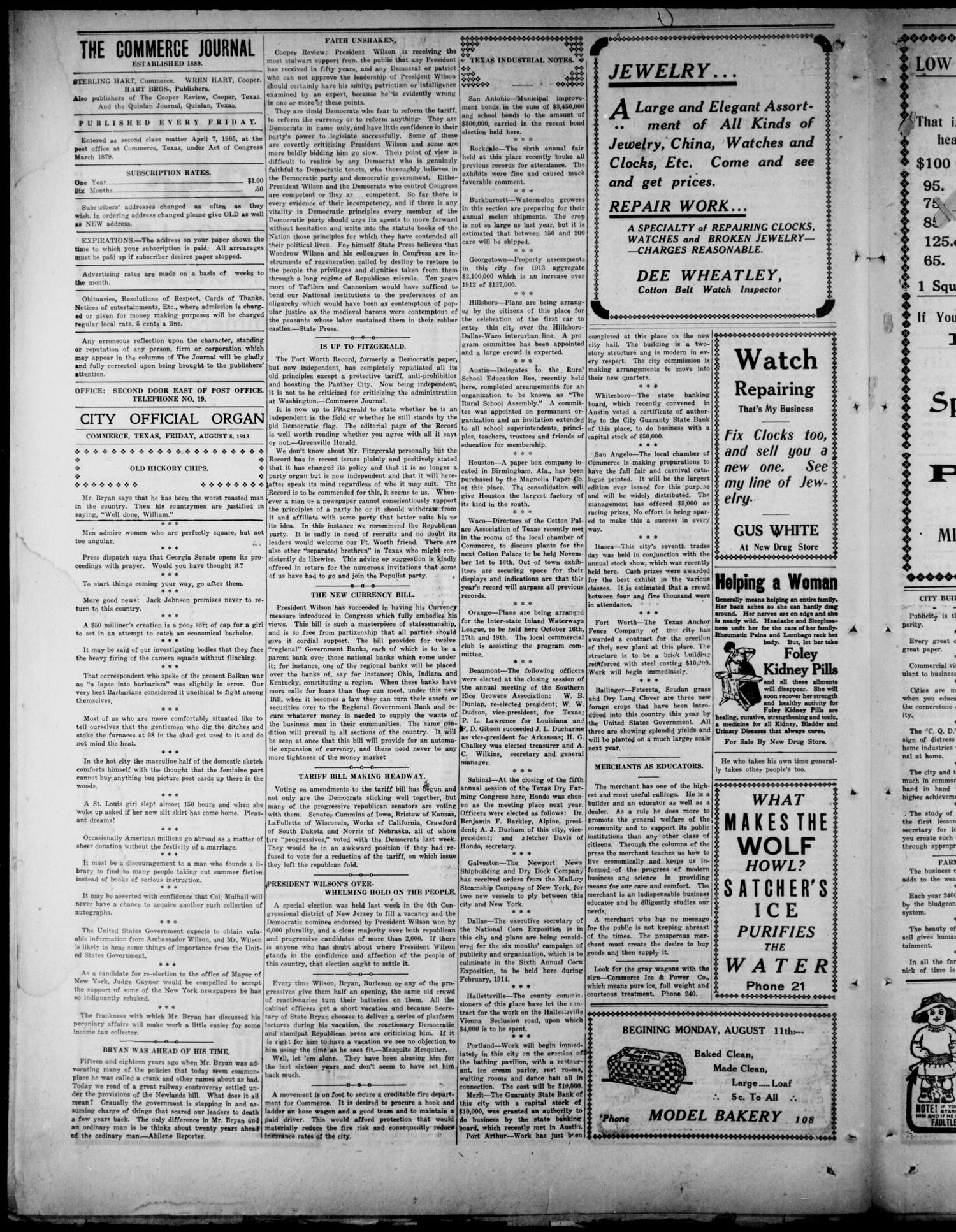 The Commerce Journal. (Commerce, Tex.), Vol. 24, No. 32, Ed. 1 Friday, August 8, 1913
                                                
                                                    [Sequence #]: 4 of 8
                                                