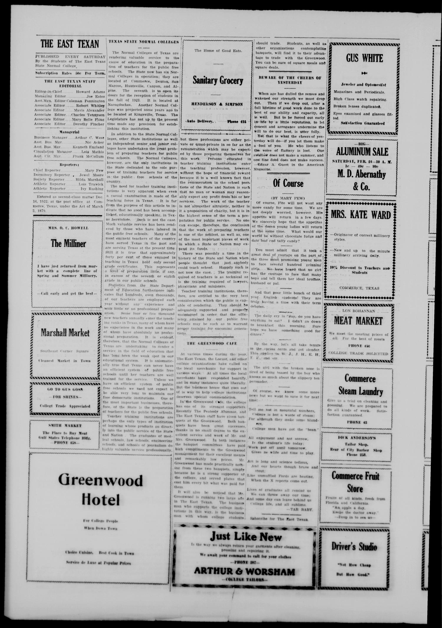 The East Texan (Commerce, Tex.), Vol. 5, No. 10, Ed. 1 Saturday, February 24, 1923
                                                
                                                    [Sequence #]: 2 of 4
                                                