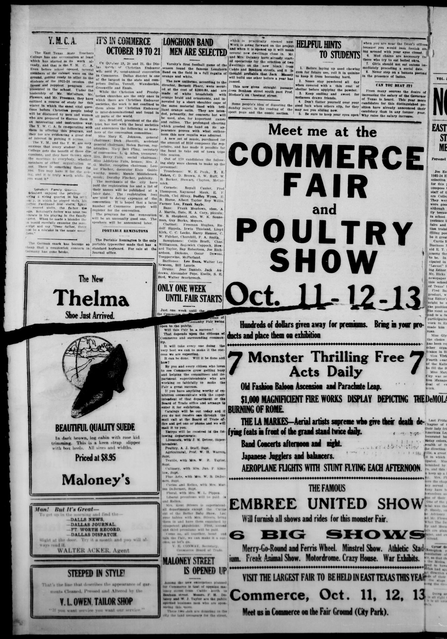 The East Texan (Commerce, Tex.), Vol. 5, No. [30], Ed. 1 Saturday, October 6, 1923
                                                
                                                    [Sequence #]: 4 of 4
                                                