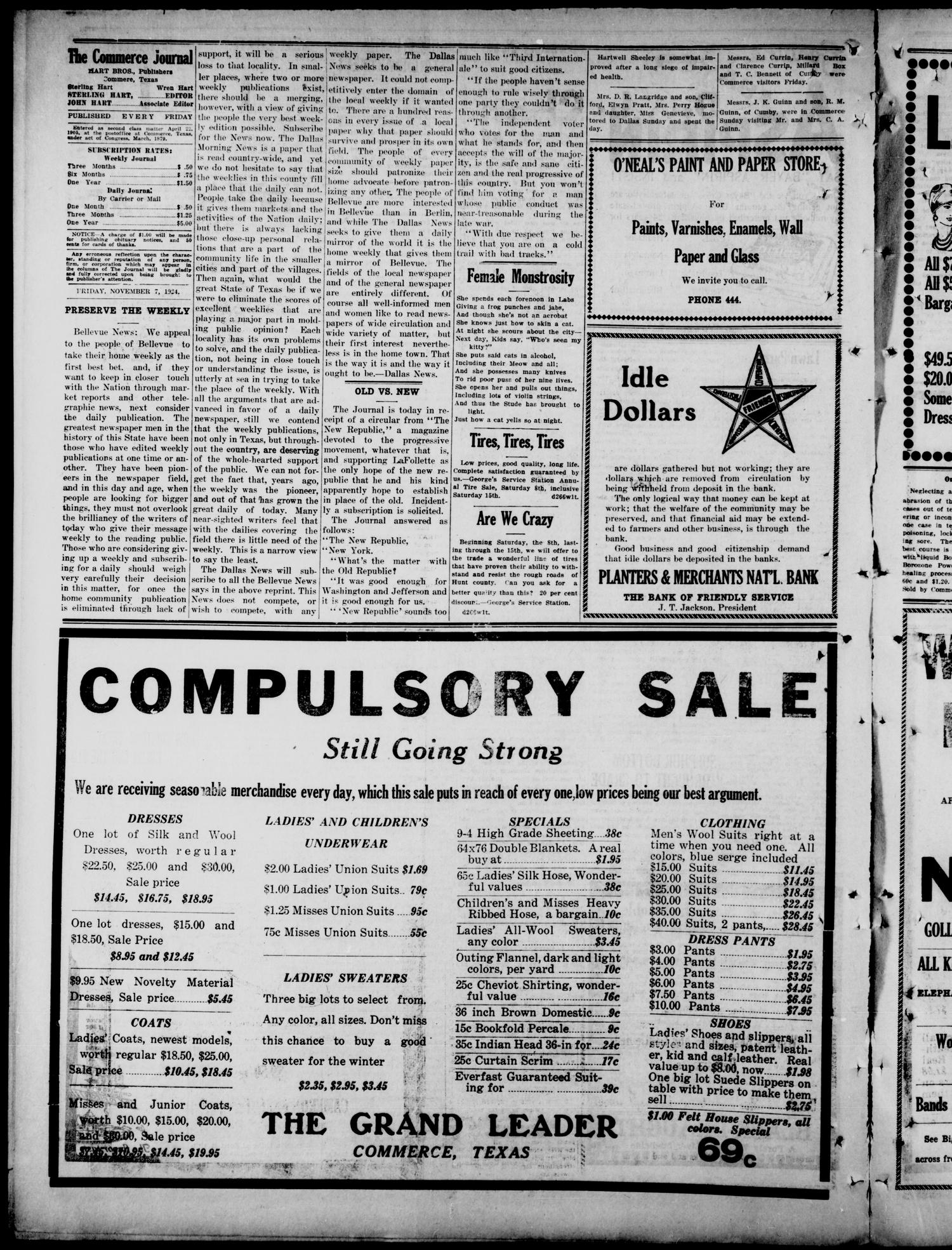 The Commerce Journal. (Commerce, Tex.), Vol. 35, No. 45, Ed. 1 Friday, November 7, 1924
                                                
                                                    [Sequence #]: 4 of 8
                                                
