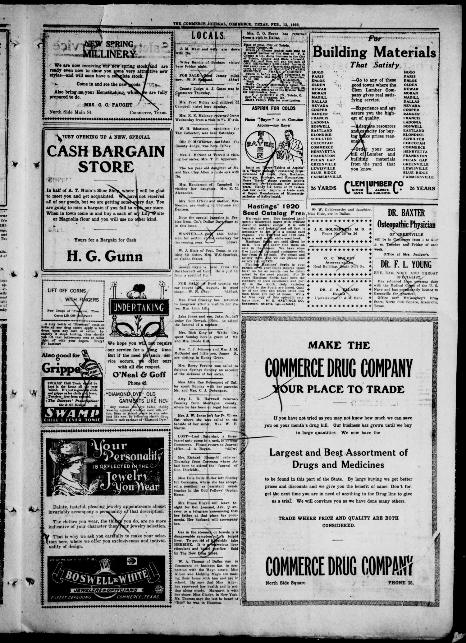 The Commerce Journal. (Commerce, Tex.), Vol. 31, No. 7, Ed. 1 Friday, February 13, 1920
                                                
                                                    [Sequence #]: 5 of 8
                                                