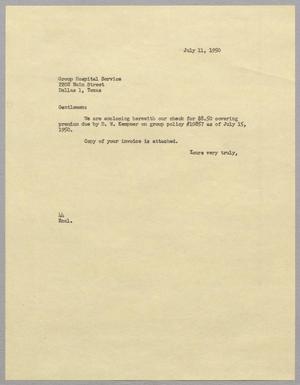 Primary view of object titled '[Letter from A. H. Blackshear, Jr. to Group Hospital Service, July 11, 1950]'.