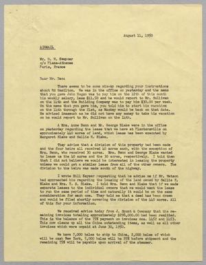 Primary view of object titled '[Letter from A. H. Blackshear, Jr. to D. W. Kempner, August 11, 1950]'.