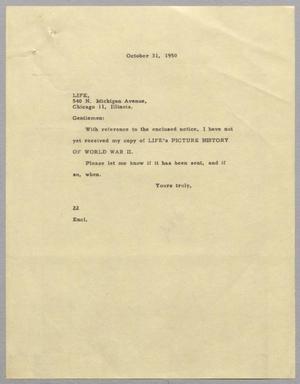 Primary view of object titled '[Letter from D. W. Kempner to Life Magazine, October 31, 1950]'.