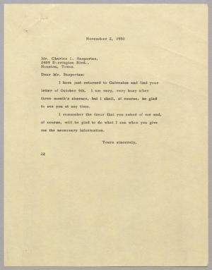 Primary view of object titled '[Letter from D. W. Kempner to Charles L. Sasportas, November 2, 1950]'.