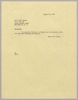 Primary view of object titled '[Letter from A. H. Blackshear Jr. to Saks Fifth Avenue, August 30, 1950]'.