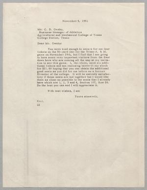 Primary view of object titled '[Letter from D. W. Kempner to C. D. Ownby, November 5, 1951]'.