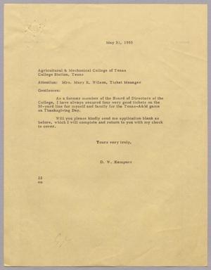 Primary view of object titled '[Letter from Daniel W. Kempner to Mary R. Wilson, May 31, 1955]'.