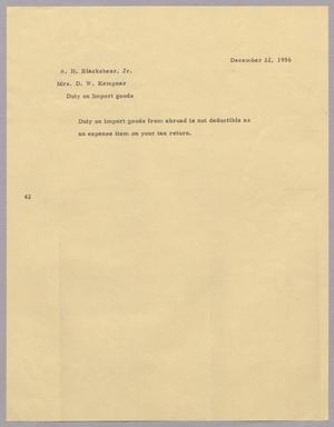 Primary view of [Letter from A. H. Blackshear, Jr. to Jeane B. Kempner, December 22, 1956]