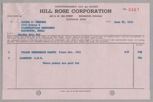 Primary view of object titled '[Invoice for Yellow Sweetheart Grafts and Garnette, June 1956]'.