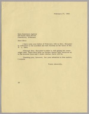 Primary view of object titled '[Letter from Daniel W. Kempner to Gatz Insurance Agency, February 27, 1956]'.