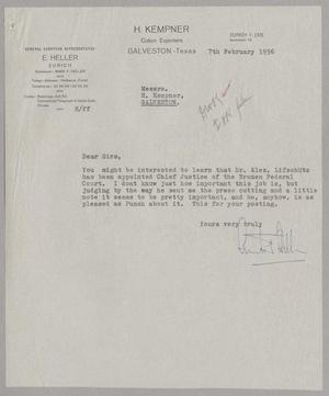 Primary view of object titled '[Letter from Mark F. Heller to Isaac H. and Daniel W. Kempner, February 7, 1956]'.