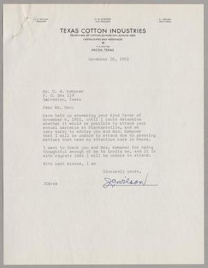 Primary view of object titled '[Letter from J. C. Wilson to Daniel W. Kempner, November 28, 1951]'.