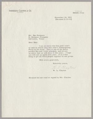 Primary view of object titled '[Letter from W. L. Clayton to Daniel W. Kempner, November 24, 1953]'.
