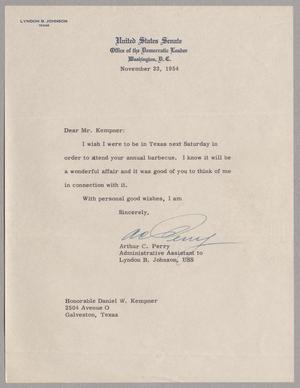 Primary view of object titled '[Letter from Arthur C. Perry to Daniel W. Kempner, November 23, 1954]'.