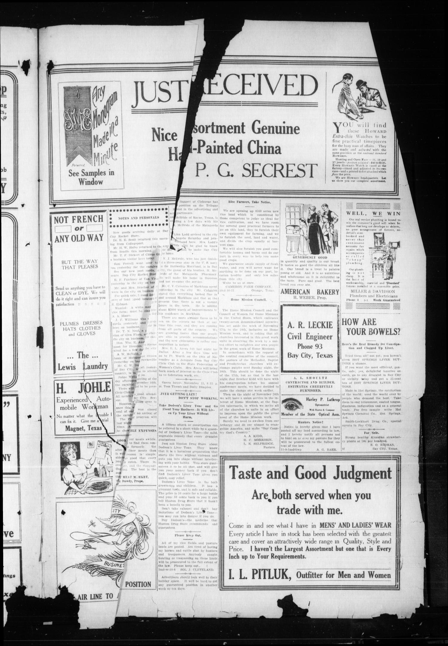 The Daily Tribune. (Bay City, Tex.), Vol. 7, No. 294, Ed. 1 Tuesday, November 12, 1912
                                                
                                                    [Sequence #]: 3 of 4
                                                